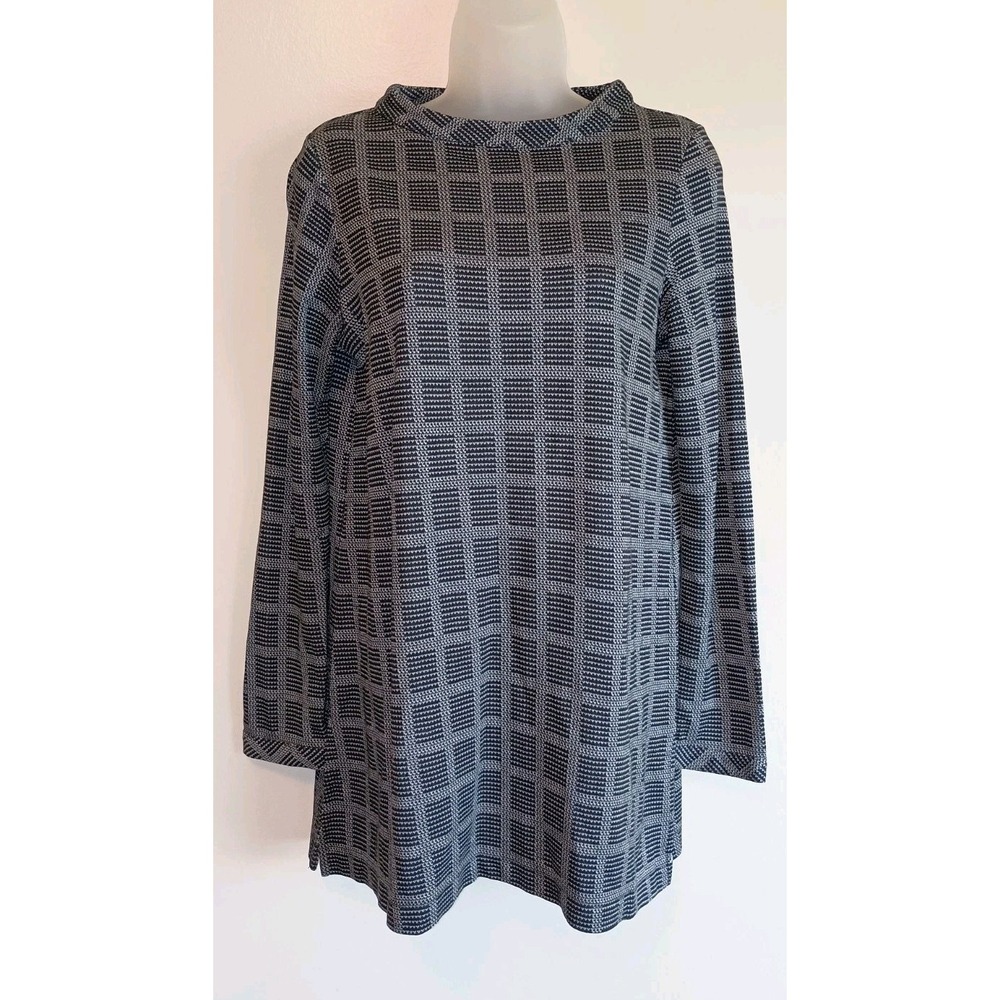 J.Jill Wearever XS Black White Plaid Tunic Top Mock Neck Long Sleeve Blouse